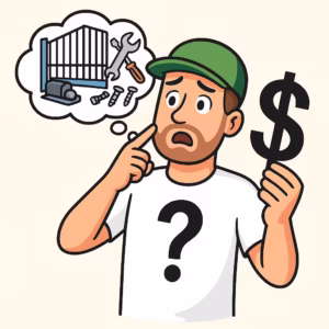 Fachowiec zastanawia się nad kosztem montażu napędu do bramy przesuwnej