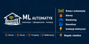 Baner firmy ML AUTOMATYK Onas – automatyka do bram, alarmy, monitoring, domofony i instalacje elektryczne Słupsk i okolice