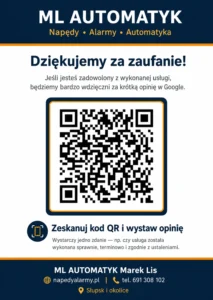 Skrót dla klientów do opinii GOOGLE dla ML AUTOMATYK napedyalarmy.pl Słupsk